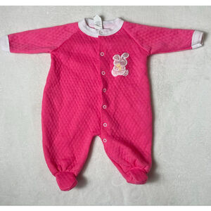 Vintage BabyGro Pink Quilted Bunny Footie sleeper Medium Easter